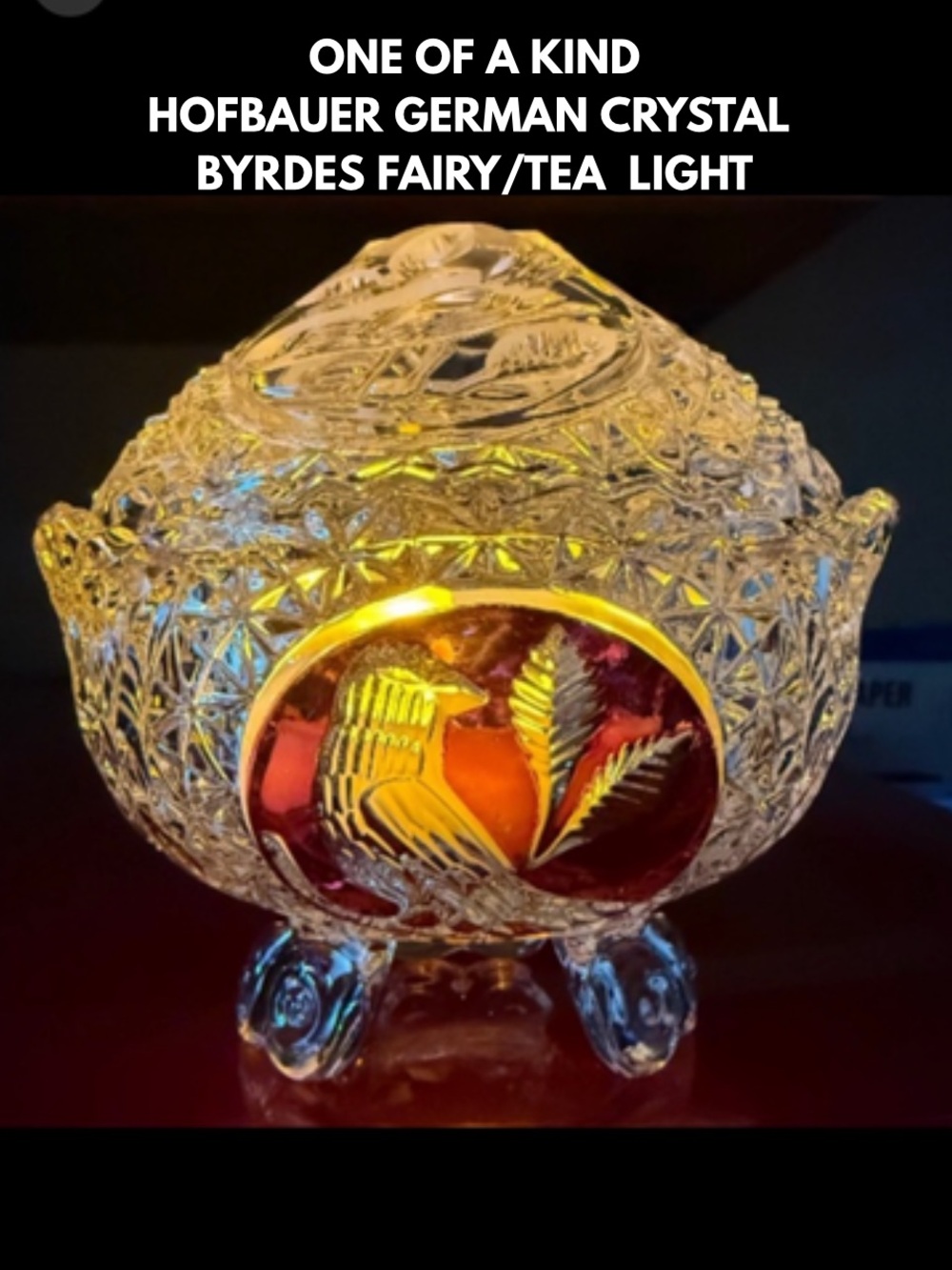 1970s Hofbauer Ruby Red 'Byrdes German Crystal Three Footed Fairy/Tea Light.